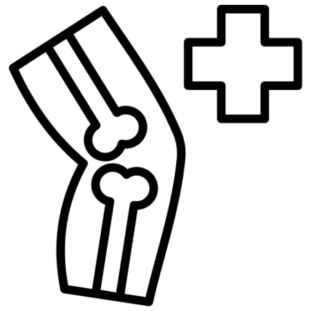 Icon of bondes inside a human leg, next to a medical cross